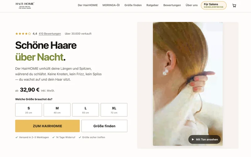 Startseite von hairhomie.de nach dem Relaunch